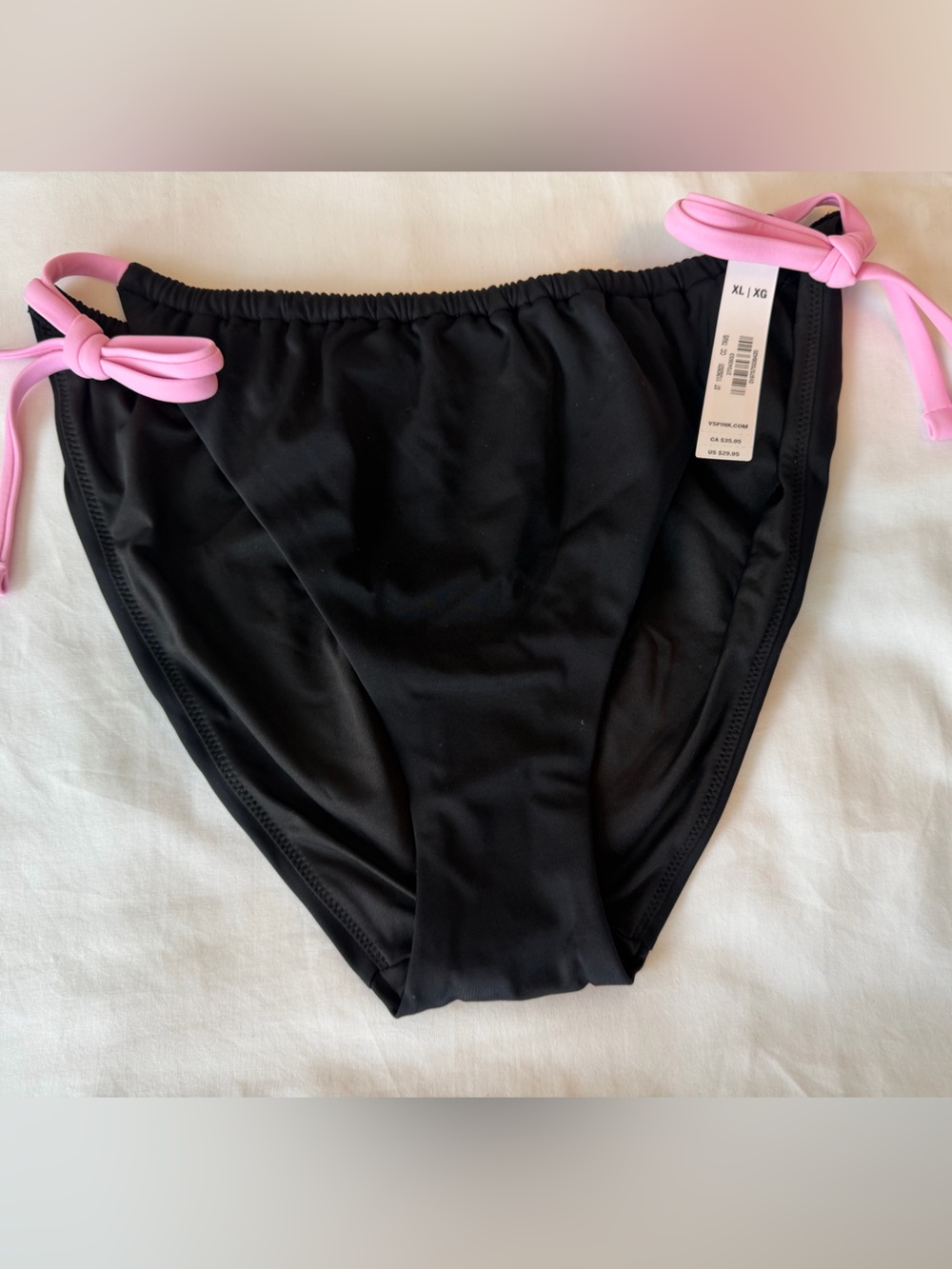 PINK Victoria's Secret Black Bikini Bottom with Pink Side Ties🩷🖤